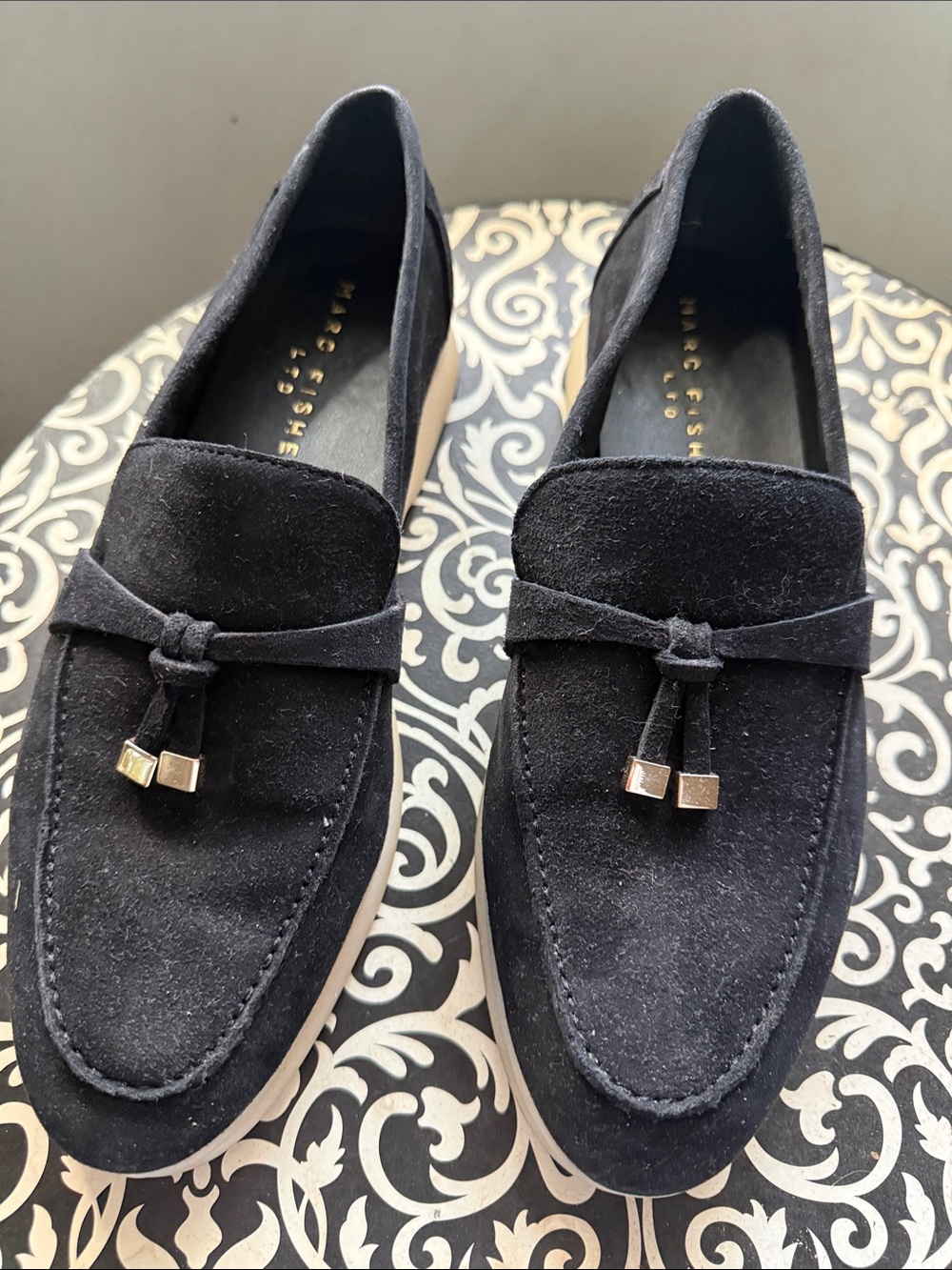 Marc Fisher Black Suede Tassel Loafers for Men